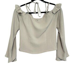 Harper & Me Bell Sleeve Top Womens 10 Creamy Beige Ruffle Tie Boho Fairy Garden